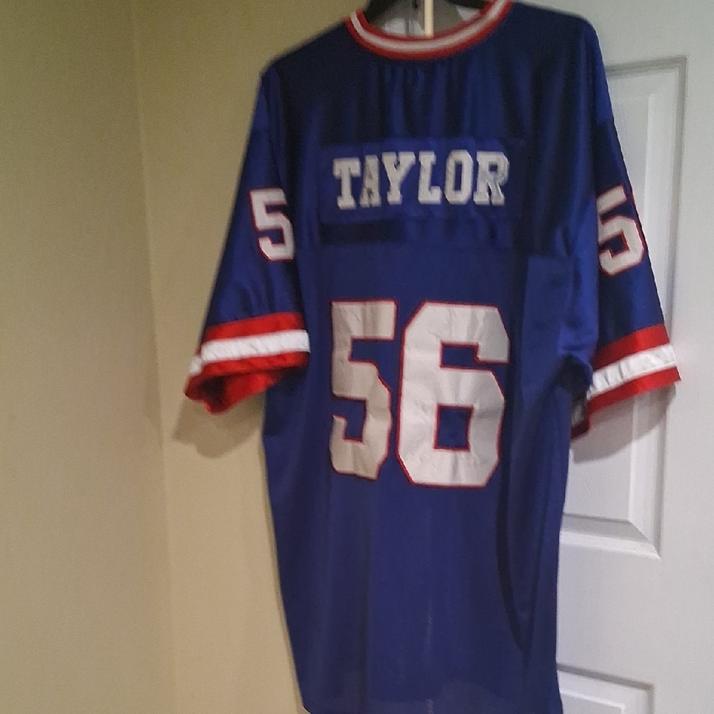 Mitchell & Ness Blue Red White "Taylor 56" Football Jersey SOME STAINS On Front
